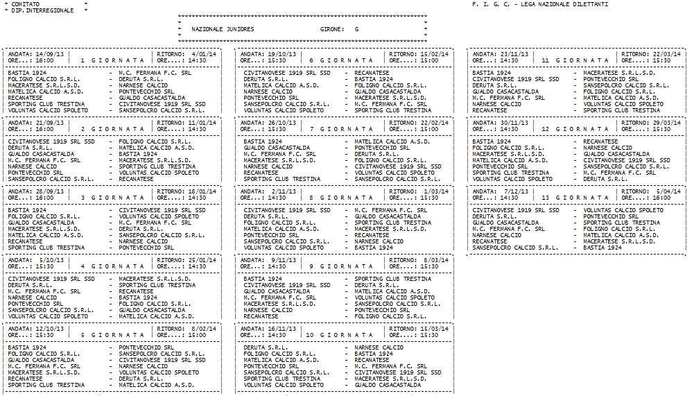 Girone G Juniores Nazionale 2013/14