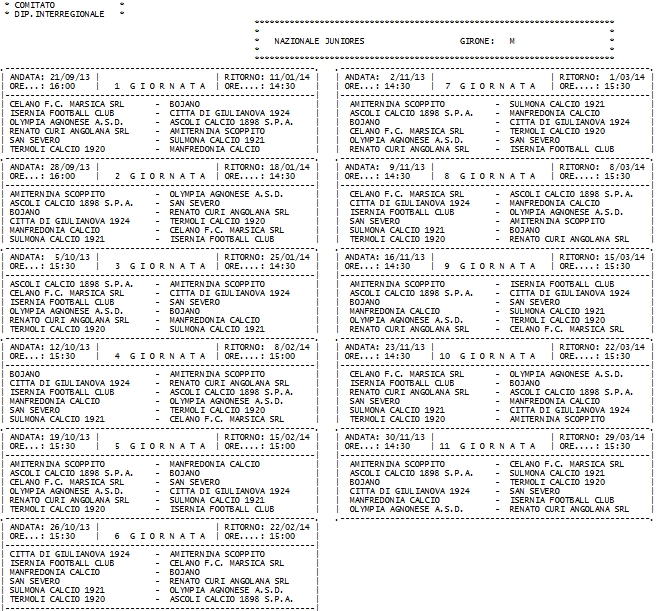 Calendario Juniores 2013/14 Girone M